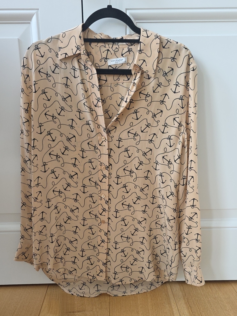 Equipment Beige Silk Blouse with Black Anchor Print